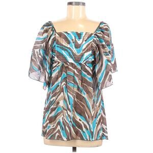 Trina Turk Kaftan Tunic Top 4 Brown Turquoise Animal‎ Print Babydoll